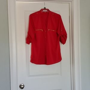 Red and gold adjustable length CK blouse